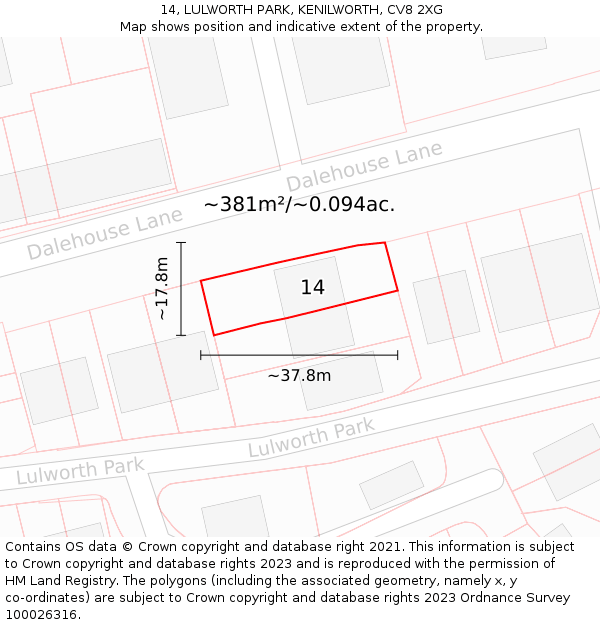 14, LULWORTH PARK, KENILWORTH, CV8 2XG: Plot and title map