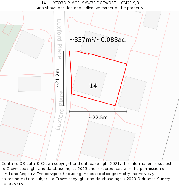 14, LUXFORD PLACE, SAWBRIDGEWORTH, CM21 9JB: Plot and title map