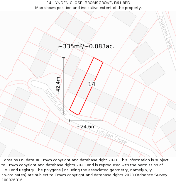 14, LYNDEN CLOSE, BROMSGROVE, B61 8PD: Plot and title map