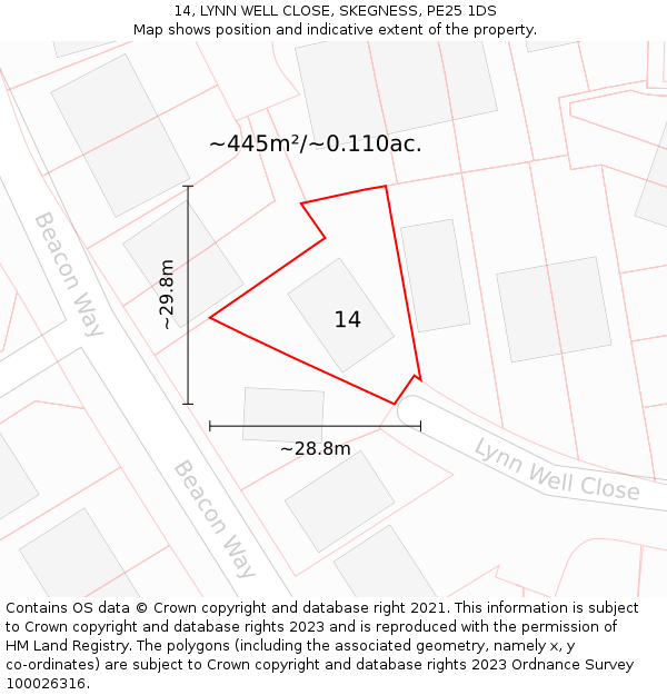 14, LYNN WELL CLOSE, SKEGNESS, PE25 1DS: Plot and title map