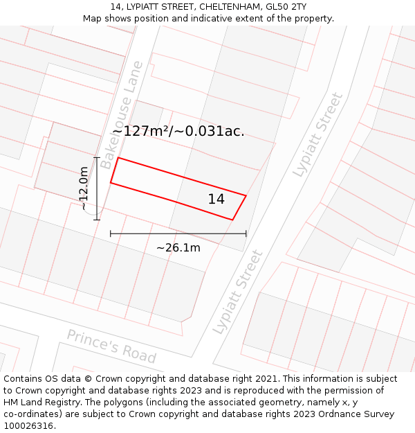 14, LYPIATT STREET, CHELTENHAM, GL50 2TY: Plot and title map