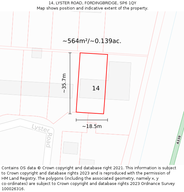 14, LYSTER ROAD, FORDINGBRIDGE, SP6 1QY: Plot and title map