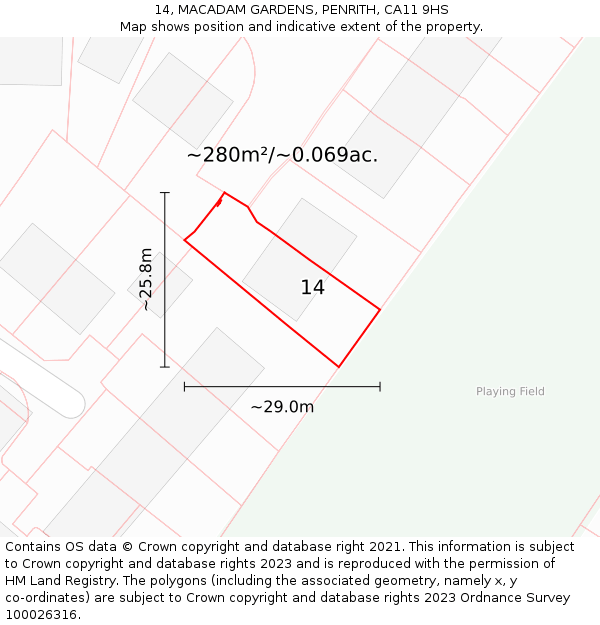 14, MACADAM GARDENS, PENRITH, CA11 9HS: Plot and title map