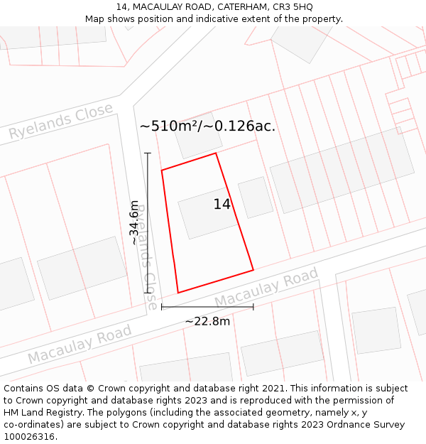 14, MACAULAY ROAD, CATERHAM, CR3 5HQ: Plot and title map