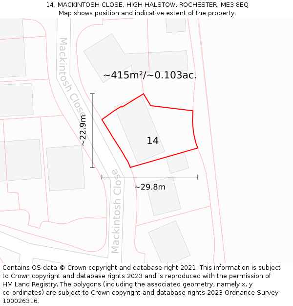 14, MACKINTOSH CLOSE, HIGH HALSTOW, ROCHESTER, ME3 8EQ: Plot and title map