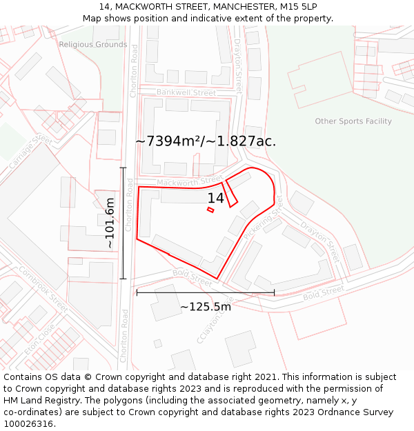 14, MACKWORTH STREET, MANCHESTER, M15 5LP: Plot and title map