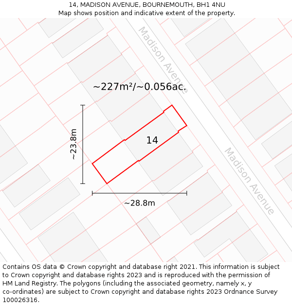 14, MADISON AVENUE, BOURNEMOUTH, BH1 4NU: Plot and title map