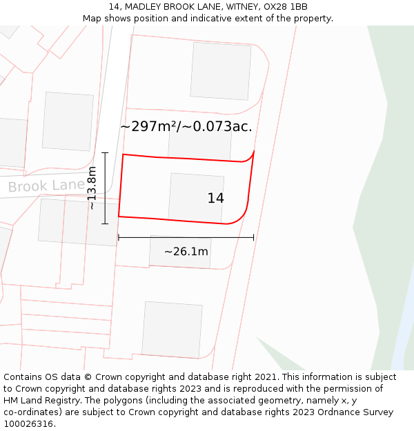 14, MADLEY BROOK LANE, WITNEY, OX28 1BB: Plot and title map