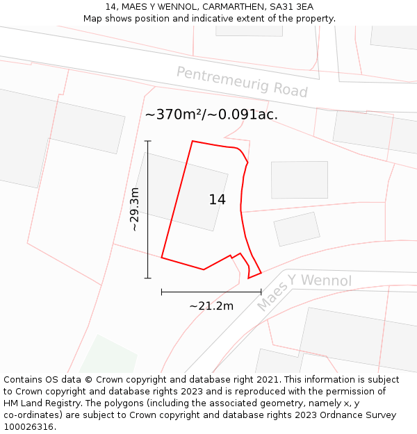 14, MAES Y WENNOL, CARMARTHEN, SA31 3EA: Plot and title map