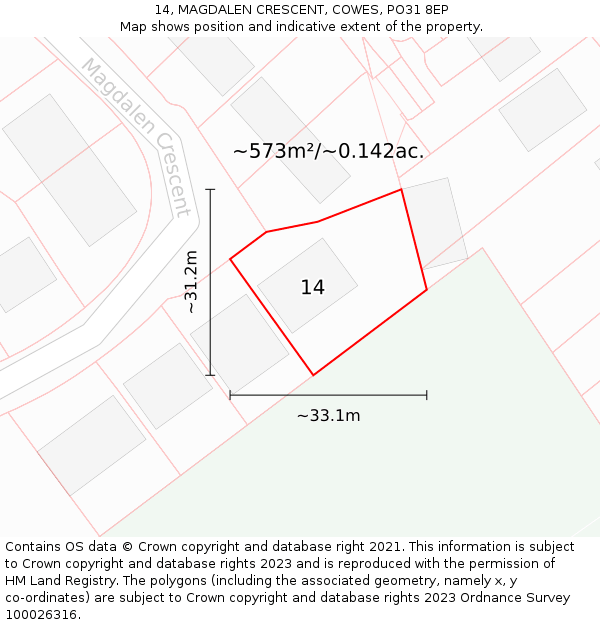 14, MAGDALEN CRESCENT, COWES, PO31 8EP: Plot and title map