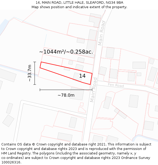 14, MAIN ROAD, LITTLE HALE, SLEAFORD, NG34 9BA: Plot and title map