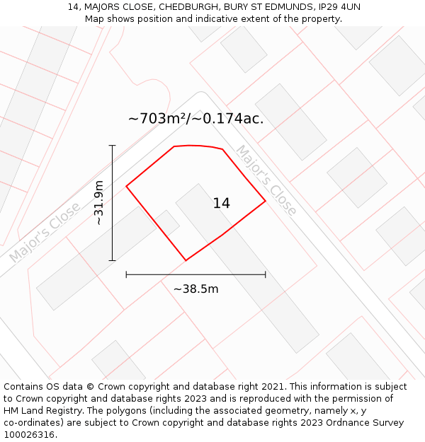 14, MAJORS CLOSE, CHEDBURGH, BURY ST EDMUNDS, IP29 4UN: Plot and title map