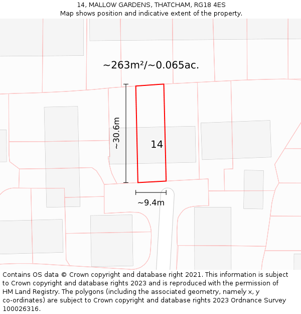 14, MALLOW GARDENS, THATCHAM, RG18 4ES: Plot and title map