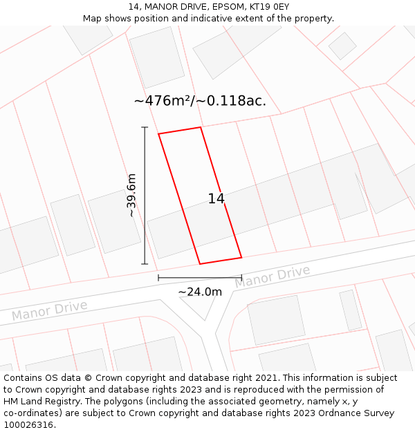 14, MANOR DRIVE, EPSOM, KT19 0EY: Plot and title map