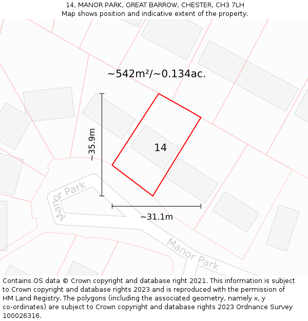 14, MANOR PARK, GREAT BARROW, CHESTER, CH3 7LH: Plot and title map