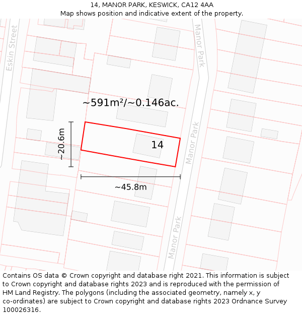 14, MANOR PARK, KESWICK, CA12 4AA: Plot and title map