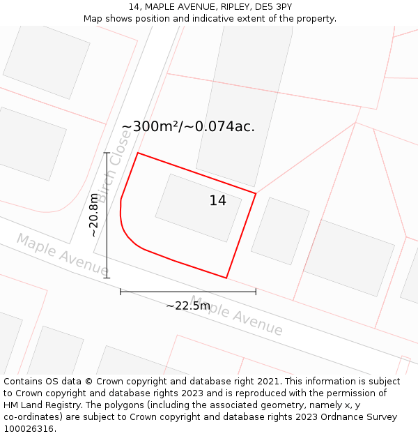 14, MAPLE AVENUE, RIPLEY, DE5 3PY: Plot and title map