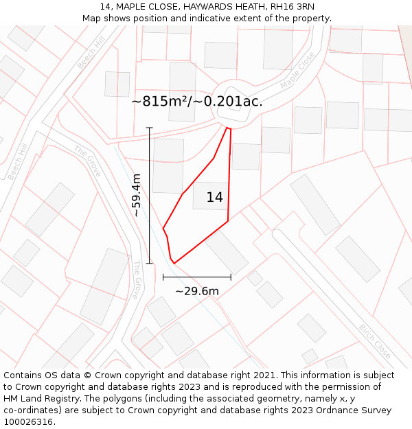 14, MAPLE CLOSE, HAYWARDS HEATH, RH16 3RN: Plot and title map