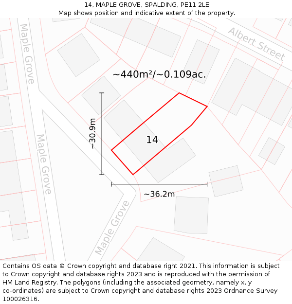 14, MAPLE GROVE, SPALDING, PE11 2LE: Plot and title map