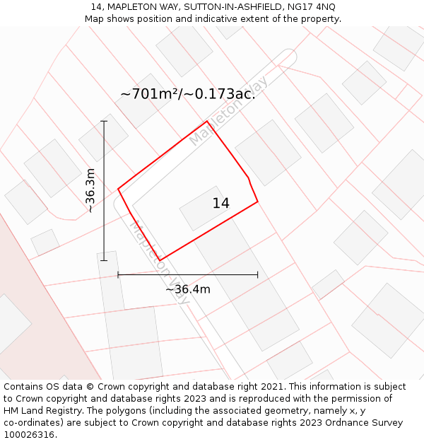 14, MAPLETON WAY, SUTTON-IN-ASHFIELD, NG17 4NQ: Plot and title map