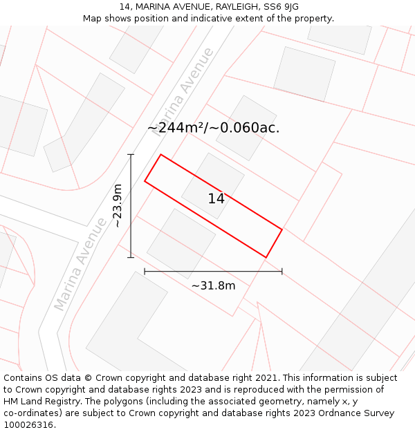 14, MARINA AVENUE, RAYLEIGH, SS6 9JG: Plot and title map