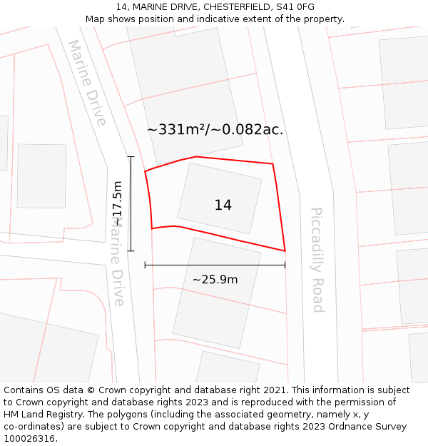 14, MARINE DRIVE, CHESTERFIELD, S41 0FG: Plot and title map