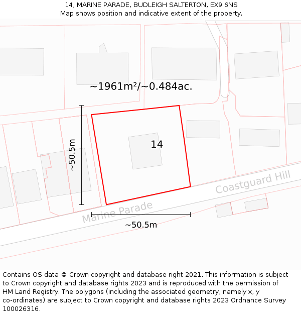 14, MARINE PARADE, BUDLEIGH SALTERTON, EX9 6NS: Plot and title map