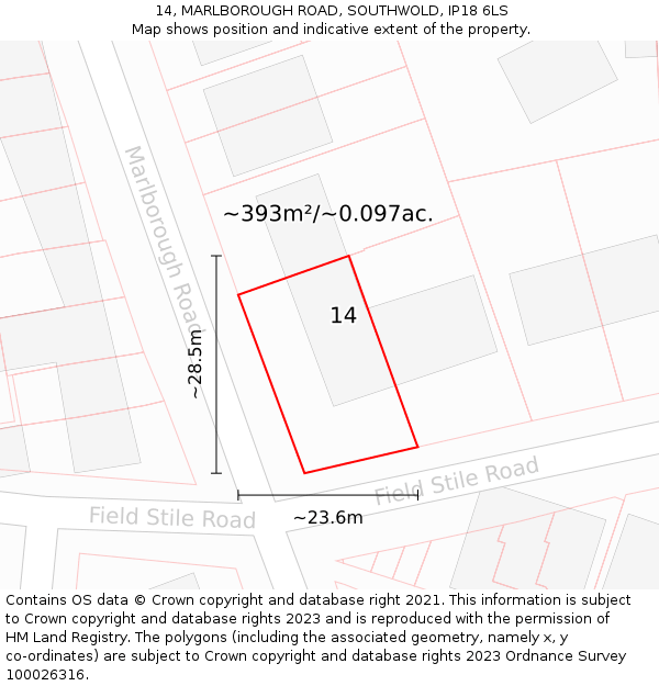 14, MARLBOROUGH ROAD, SOUTHWOLD, IP18 6LS: Plot and title map