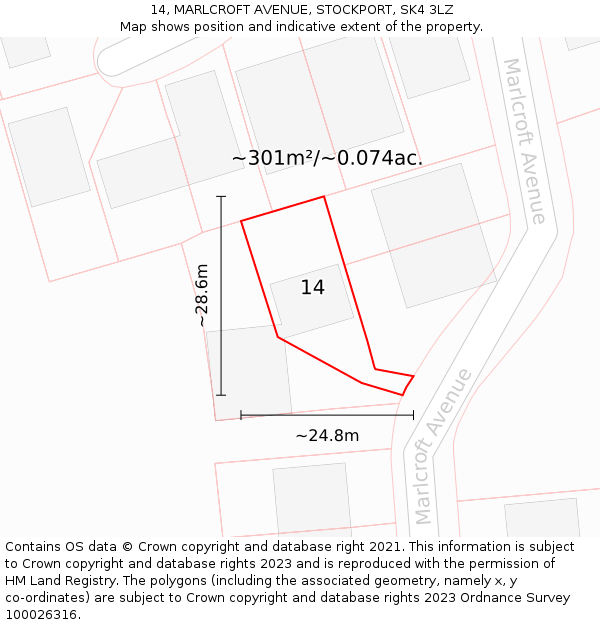 14, MARLCROFT AVENUE, STOCKPORT, SK4 3LZ: Plot and title map