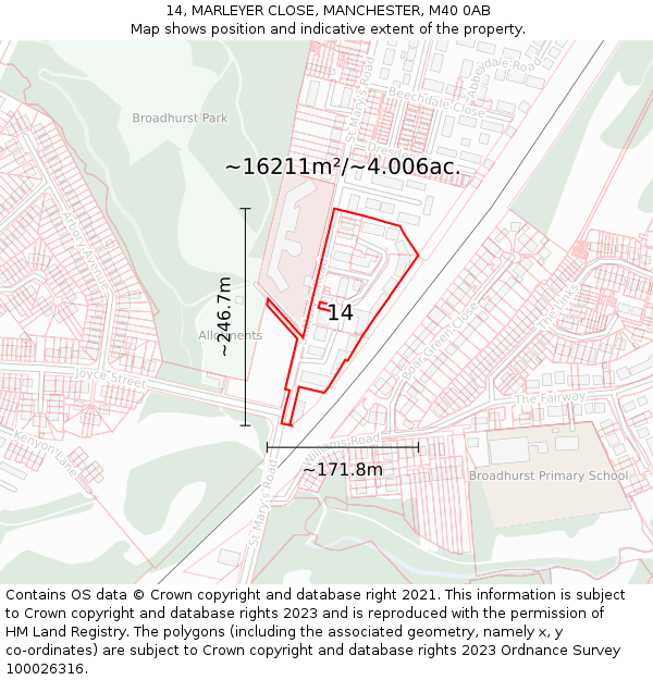 14, MARLEYER CLOSE, MANCHESTER, M40 0AB: Plot and title map