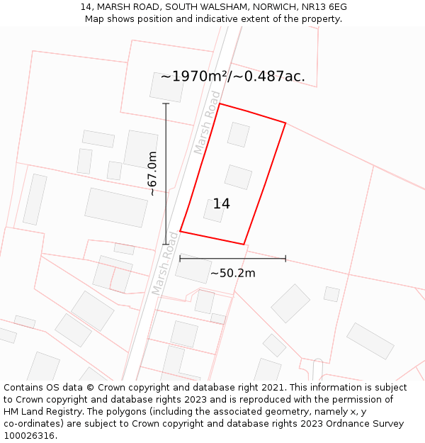 14, MARSH ROAD, SOUTH WALSHAM, NORWICH, NR13 6EG: Plot and title map