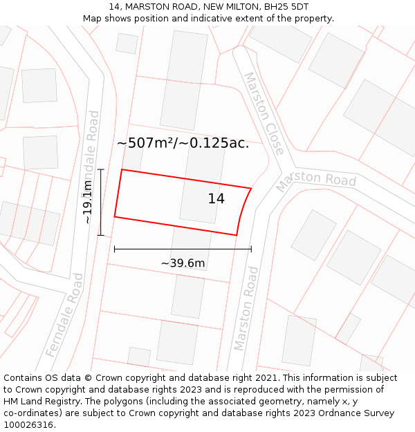 14, MARSTON ROAD, NEW MILTON, BH25 5DT: Plot and title map