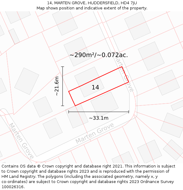 14, MARTEN GROVE, HUDDERSFIELD, HD4 7JU: Plot and title map