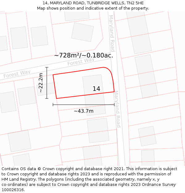 14, MARYLAND ROAD, TUNBRIDGE WELLS, TN2 5HE: Plot and title map