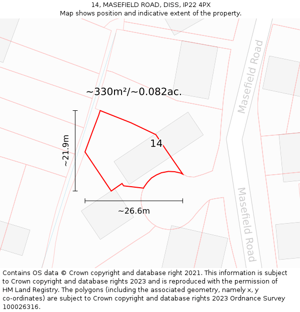 14, MASEFIELD ROAD, DISS, IP22 4PX: Plot and title map