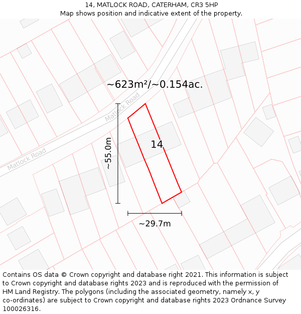 14, MATLOCK ROAD, CATERHAM, CR3 5HP: Plot and title map