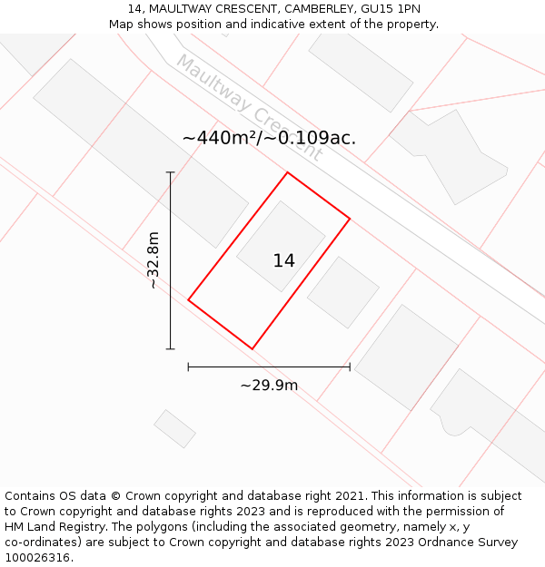 14, MAULTWAY CRESCENT, CAMBERLEY, GU15 1PN: Plot and title map