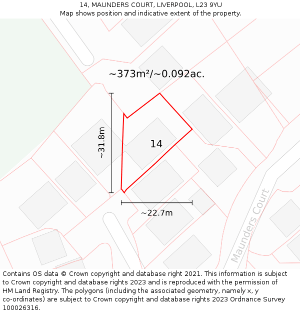 14, MAUNDERS COURT, LIVERPOOL, L23 9YU: Plot and title map