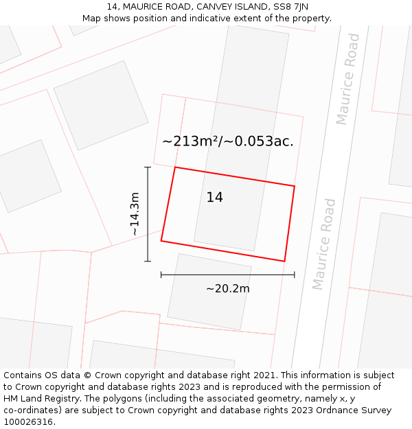 14, MAURICE ROAD, CANVEY ISLAND, SS8 7JN: Plot and title map