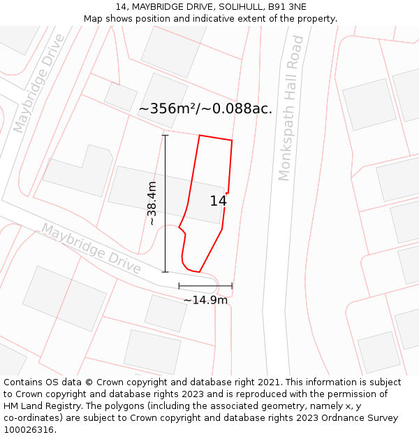 14, MAYBRIDGE DRIVE, SOLIHULL, B91 3NE: Plot and title map