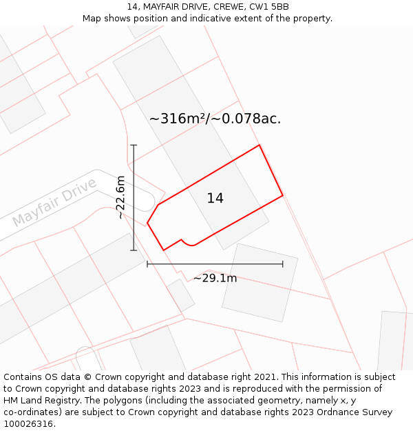 14, MAYFAIR DRIVE, CREWE, CW1 5BB: Plot and title map