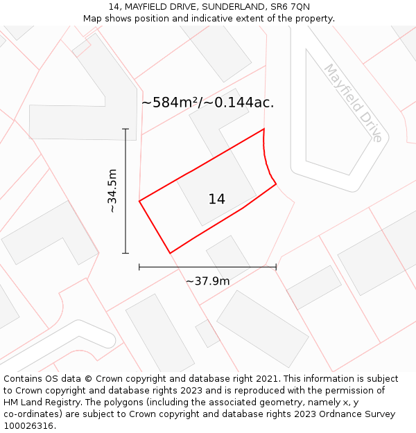 14, MAYFIELD DRIVE, SUNDERLAND, SR6 7QN: Plot and title map