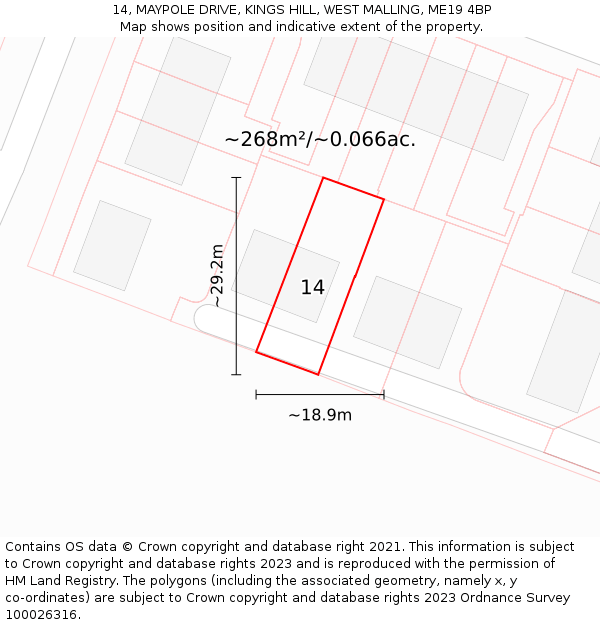 14, MAYPOLE DRIVE, KINGS HILL, WEST MALLING, ME19 4BP: Plot and title map