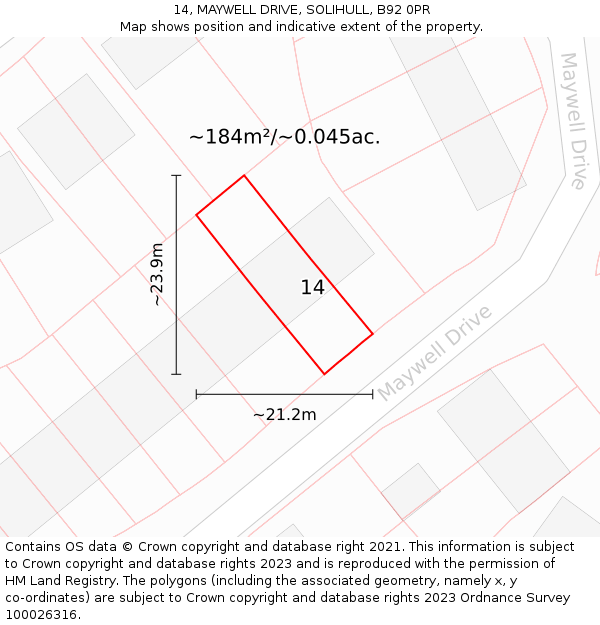 14, MAYWELL DRIVE, SOLIHULL, B92 0PR: Plot and title map