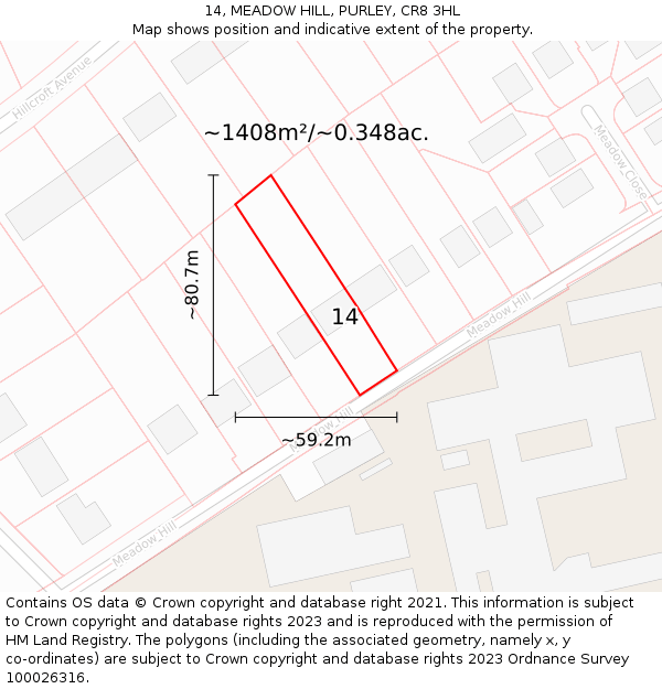 14, MEADOW HILL, PURLEY, CR8 3HL: Plot and title map