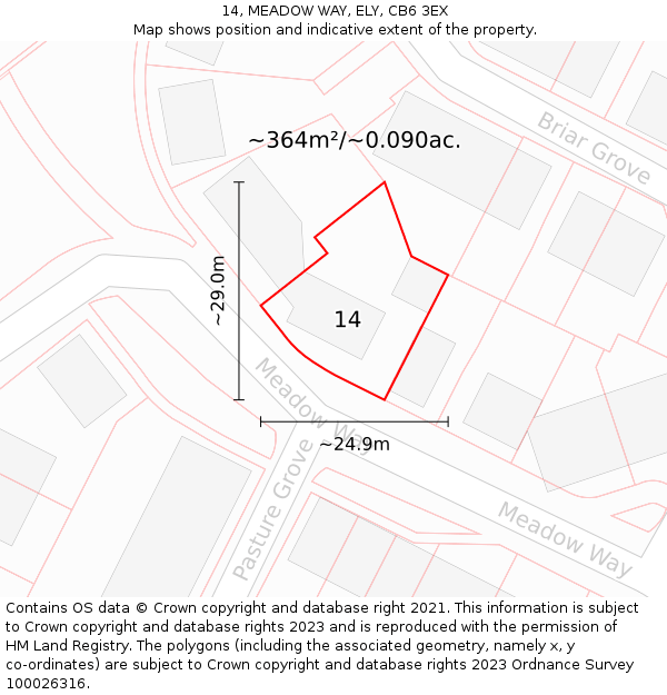 14, MEADOW WAY, ELY, CB6 3EX: Plot and title map