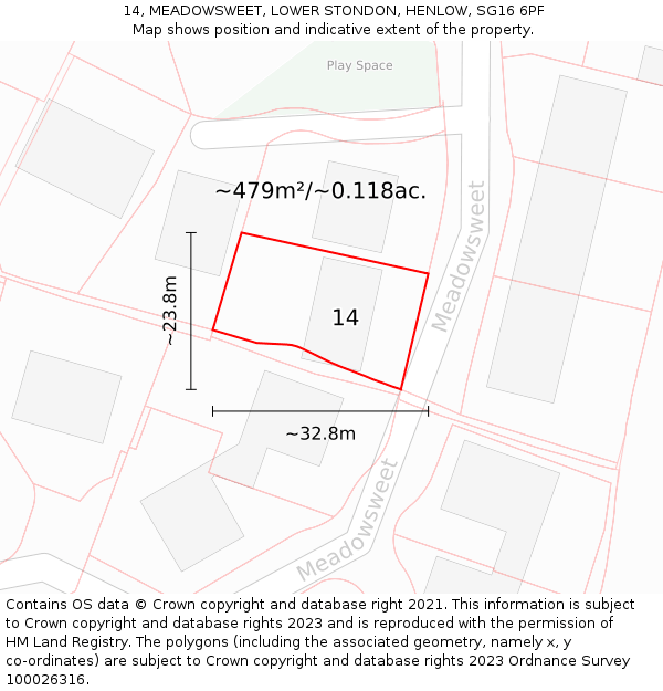 14, MEADOWSWEET, LOWER STONDON, HENLOW, SG16 6PF: Plot and title map