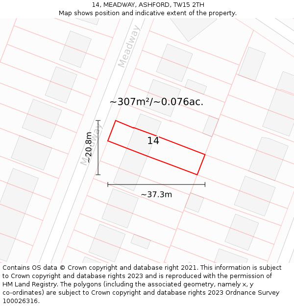 14, MEADWAY, ASHFORD, TW15 2TH: Plot and title map