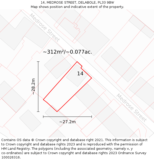 14, MEDROSE STREET, DELABOLE, PL33 9BW: Plot and title map