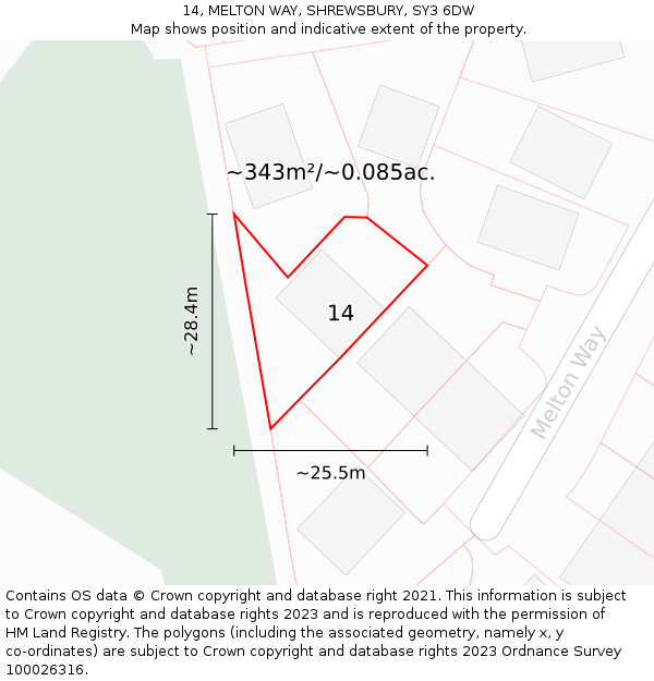 14, MELTON WAY, SHREWSBURY, SY3 6DW: Plot and title map